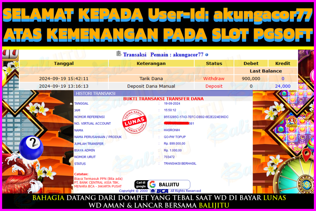 BUKTI MENANG MEMBER BALIJITU 11/10/2024